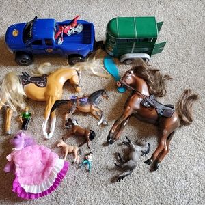 Bass pro truck trailer motorcycle and horses